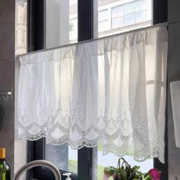Embroidered Valance Curtains, Elgent Cotton Short Curtains For Kitchen???rod Pocket Coffee Curtain - thumbnail 4