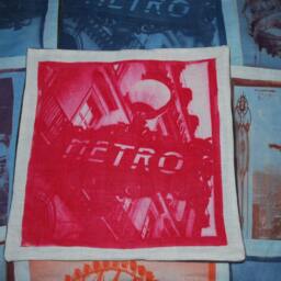 Paris Metro Art Nouveau Sign Ephemera Photo Linen Pillowcase Cover in Red Ooak - thumbnail 3