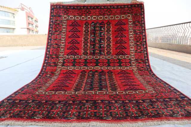 4'11x7'1 Red Brand Kazak Farmhouse Rug, Handmade Medallion Wool Area Afghan Luxury Design Bedroom Livingroom Office D??cor Rug - image 1