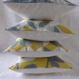 Handmade Cotton Cushion Covers, Saffron Yellow, Grey, White - Set Of 4 - 16 Inch 40cm - thumbnail 4