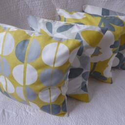 Handmade Cotton Cushion Covers, Saffron Yellow, Grey, White - Set Of 4 - 16 Inch 40cm - thumbnail 2