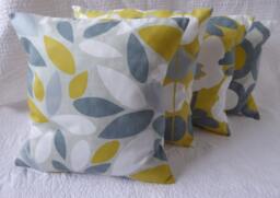 Handmade Cotton Cushion Covers, Saffron Yellow, Grey, White - Set Of 4 - 16 Inch 40cm - thumbnail 1