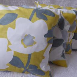 Handmade Cotton Cushion Covers, Saffron Yellow, Grey, White - Set Of 4 - 16 Inch 40cm - thumbnail 3