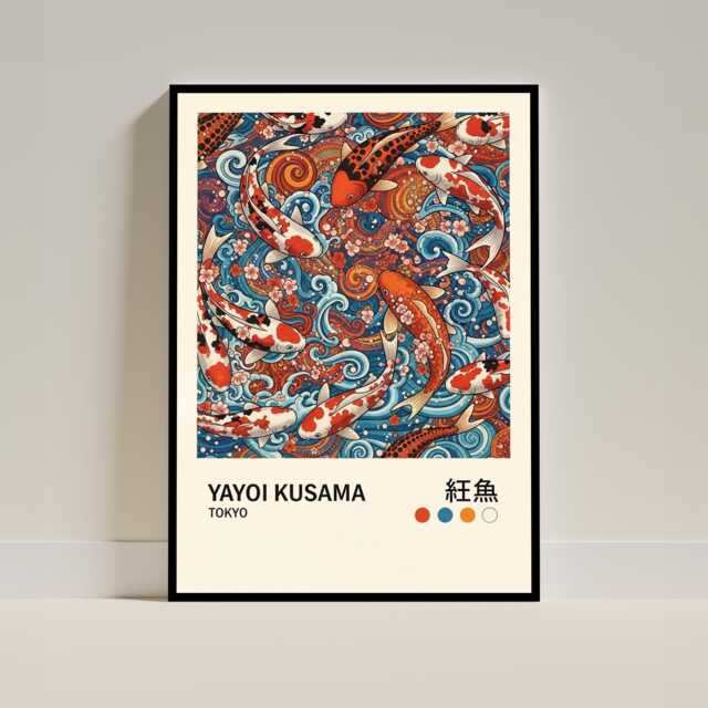 Yayoi Kusama Japanese Koi Fish Poster - Modern Art Wall Print For Home Decor Japan Dot Gift Living Room Or Office - image 1
