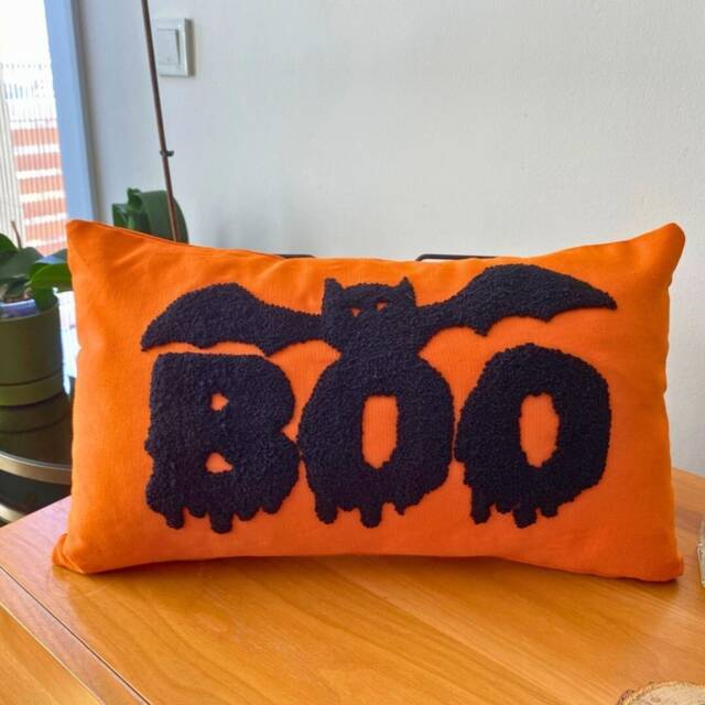Embroidered Halloween Pillow, Linen Gothic Home Decor, Custom Throw Pillow - image 1