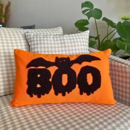 Embroidered Halloween Pillow, Linen Gothic Home Decor, Custom Throw Pillow - thumbnail 2