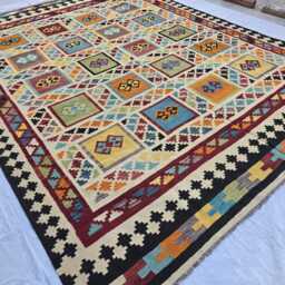 10??13 Ft Handwoven Kilim Rug - Afghan Geometric Vibrant Wool For Living Room - thumbnail 2