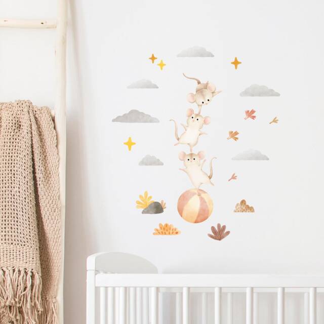 Circus Mice Wall Decals, Plastic-Free Kids Room Mouse Stickers - image 1