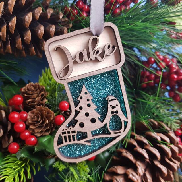 Personalised Christmas Stocking, Penguin Family Ornament, Tree Hanger, Reindeer Xmas Name Decoration, Snowman Bauble, Gift Keepsake - image 1