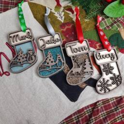 Personalised Christmas Stocking, Penguin Family Ornament, Tree Hanger, Reindeer Xmas Name Decoration, Snowman Bauble, Gift Keepsake - thumbnail 2