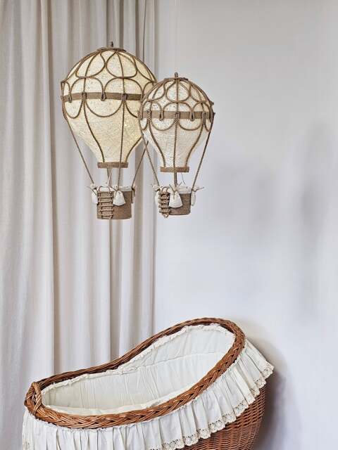 Handmade Hot Air Balloon Lamp Set Linen Nursery Decor - image 1