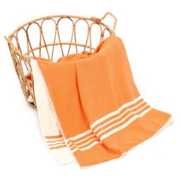 Turkish Towel Throw, Throw Blanket, Cotton Bedcover, Bedspread, Blanket, Orange - thumbnail 1