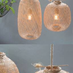 Flexible Shapeable Rattan Pendant Light - Woven Bamboo Rustic Lampshade - thumbnail 3