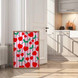 Cherries Print, Unframed Art, Kitchen Wall Decor, Fruit Market, Mediterranean, Italian, Trendy Colour, Food, Gallery Wall, Summer, Hearts - thumbnail 2