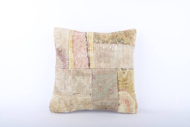 Vintage Turkish Kilim Pillow Cover 16'' Handwoven Wool Throw - image 1