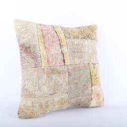 Vintage Turkish Kilim Pillow Cover 16'' Handwoven Wool Throw - thumbnail 2