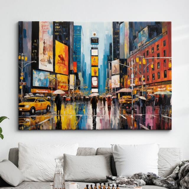 New York City Street Landmark Oil Painting Style Wall Art, Framed Calming Canvas Poster Print Home/Office Room Decor Gifts - image 1