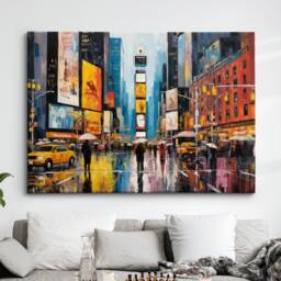 New York City Street Landmark Oil Painting Style Wall Art, Framed Calming Canvas Poster Print Home/Office Room Decor Gifts - thumbnail 1
