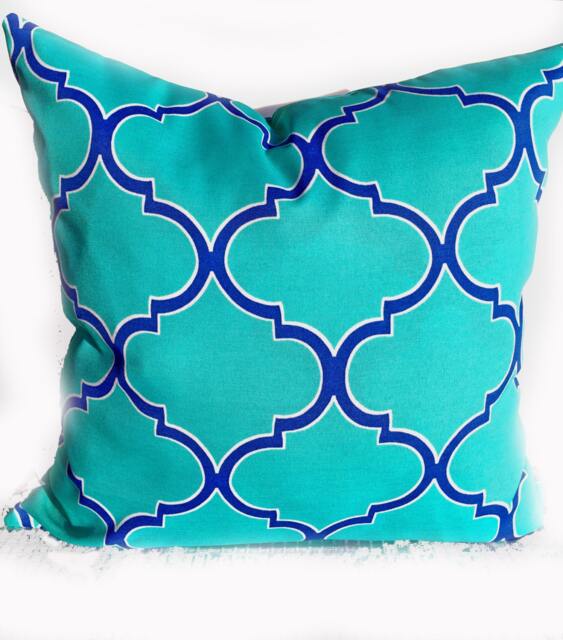 Outdoor Pillow Or Indoor Custom Cover - Blue Aqua Dusty Kiwi Lime Green Moss Ivory 16x16, 18x18 Modern Geometric Ikat - image 1