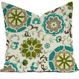 Outdoor Pillow Or Indoor Custom Cover - Blue Aqua Dusty Kiwi Lime Green Moss Ivory 16x16, 18x18 Modern Geometric Ikat - thumbnail 4