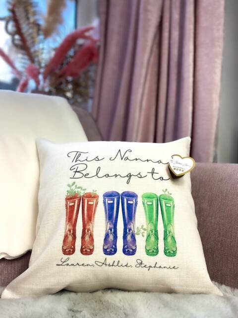 Personalised Cushion, Gift For Grandma, Nanna, Nan, Nanny Gift, Wellie Cushion Cover, Her - image 1