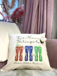 Personalised Cushion, Gift For Grandma, Nanna, Nan, Nanny Gift, Wellie Cushion Cover, Her - thumbnail 1