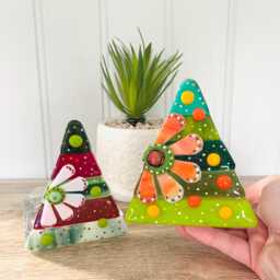Fused Glass Floral Christmas Tree Candle Holder Decoration - Decoration, Cornish Glass, Fused Glass Cornwall