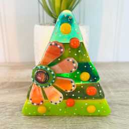 Fused Glass Floral Christmas Tree Candle Holder Decoration - Decoration, Cornish Glass, Fused Glass Cornwall - thumbnail 3