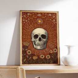 Skull Floral Poster, Rustic Boho Wall Art Print in Folk Illustration Style - thumbnail 2