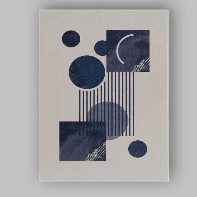Scandinavian Navy Blue Geometric Abstract Composition Minimalist Canvas Wall Art Print Decor Picture Ready To Hang - image 1