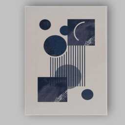 Scandinavian Navy Blue Geometric Abstract Composition Minimalist Canvas Wall Art Print Decor Picture Ready To Hang - thumbnail 1