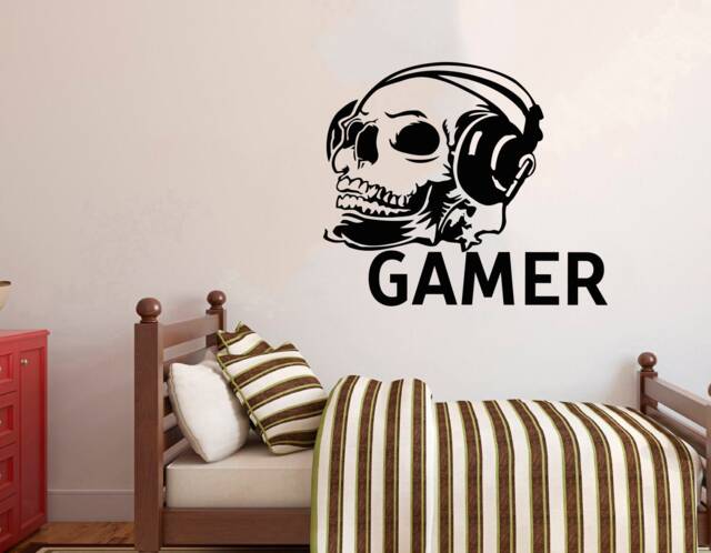 Gamer Skull Wall Decal Video Game Room Decor 3090 - image 1