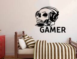Gamer Skull Wall Decal Video Game Room Decor 3090 - thumbnail 1