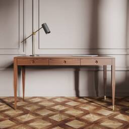 Mid Century Modern Walnut Desk, Solid Wood, Brass Accents - 160cm - thumbnail 2