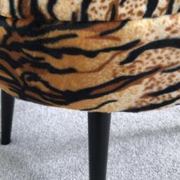 Tiger Print Round Footstool Black Metal Legs, Animal Ottoman - thumbnail 4