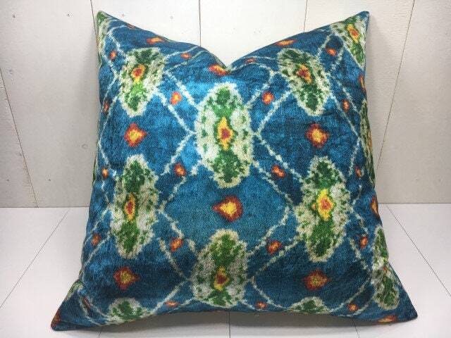 Handwoven Silk Ikat Pillow Cover, Modern Home Decor - 24x24 - image 1