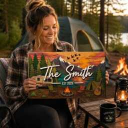 Personalized Camping Family Name Sign, Custom Camper Plaque, Campfire Wall Decor, Travel Gift - thumbnail 3