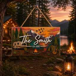 Personalized Camping Family Name Sign, Custom Camper Plaque, Campfire Wall Decor, Travel Gift - thumbnail 2