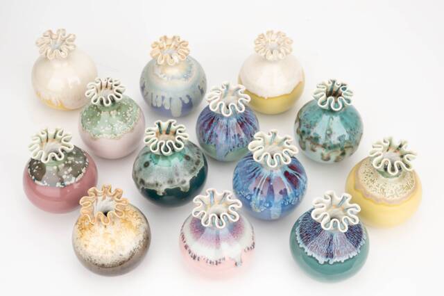 Handmade Mini Ceramic Vase Dripping Glaze Pottery With Ripple Opening - image 1