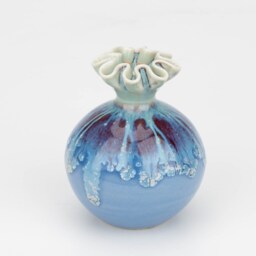 Handmade Mini Ceramic Vase Dripping Glaze Pottery With Ripple Opening - thumbnail 3