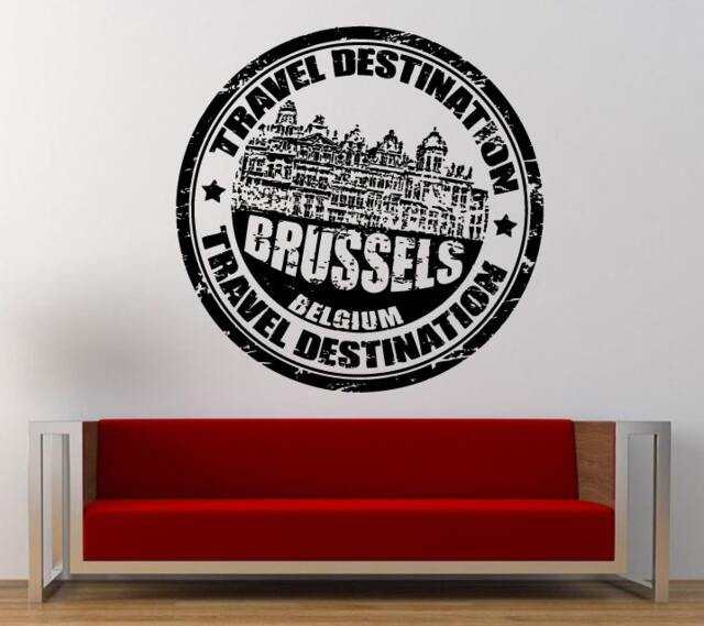Travel Destination Brussels Belgium Stamp Wall Decal Sticker Vinyl Mural Leaving Bedroom Room Home Decor Free Shipping L338 - image 1
