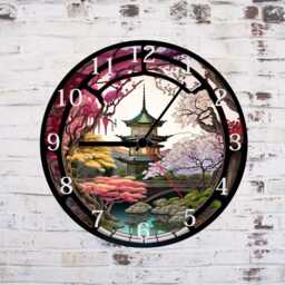 Japanese Pagoda Glass Or Mdf Wall Clock Faux Stained Decor - thumbnail 2