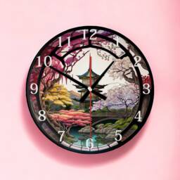 Japanese Pagoda Glass Or Mdf Wall Clock Faux Stained Decor - thumbnail 3
