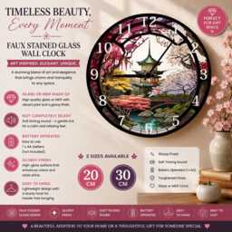 Japanese Pagoda Glass Or Mdf Wall Clock Faux Stained Decor - thumbnail 1