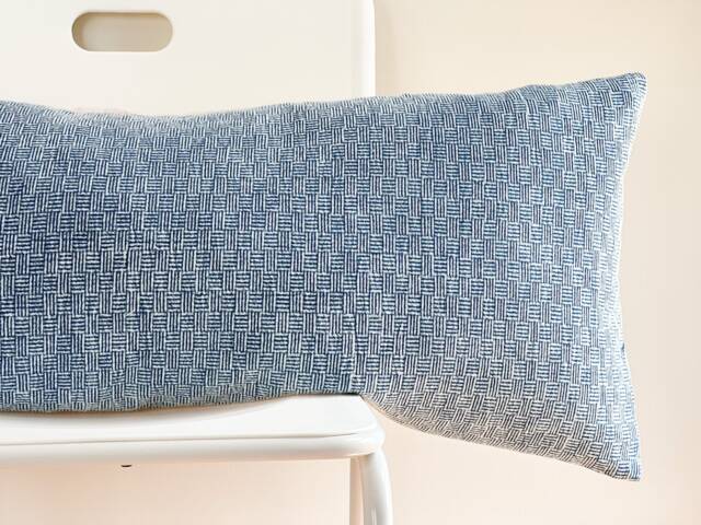 Faded Blue Dyed Indigo Woven Lumbar Pillow Cover 004 - image 1
