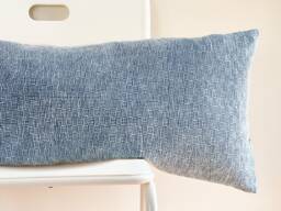 Faded Blue Dyed Indigo Woven Lumbar Pillow Cover 004 - thumbnail 1