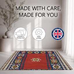 Terracotta Blue Traditional Kilim Medallion Rug Non-Slip Soft Area Carpet Bedroom Living Room Hallway Mat Decor - Made in UK - thumbnail 2
