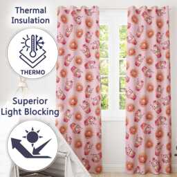 Cute Kawaii Donut & Strawberry Drink Pattern Soft Pink Background Seamless Readymade Eyelet Ring Top Thermal 100% Blackout Curtains - thumbnail 3