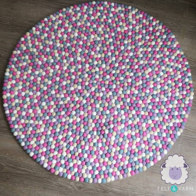Pinkish Handmade Wool Pom Carpet, Felt Ball Rug For Living Room, Warm & Comfortable Kids, Foot Near Bed Room - image 1