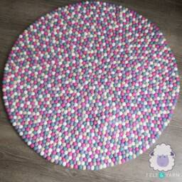 Pinkish Handmade Wool Pom Carpet, Felt Ball Rug For Living Room, Warm & Comfortable Kids, Foot Near Bed Room - thumbnail 1